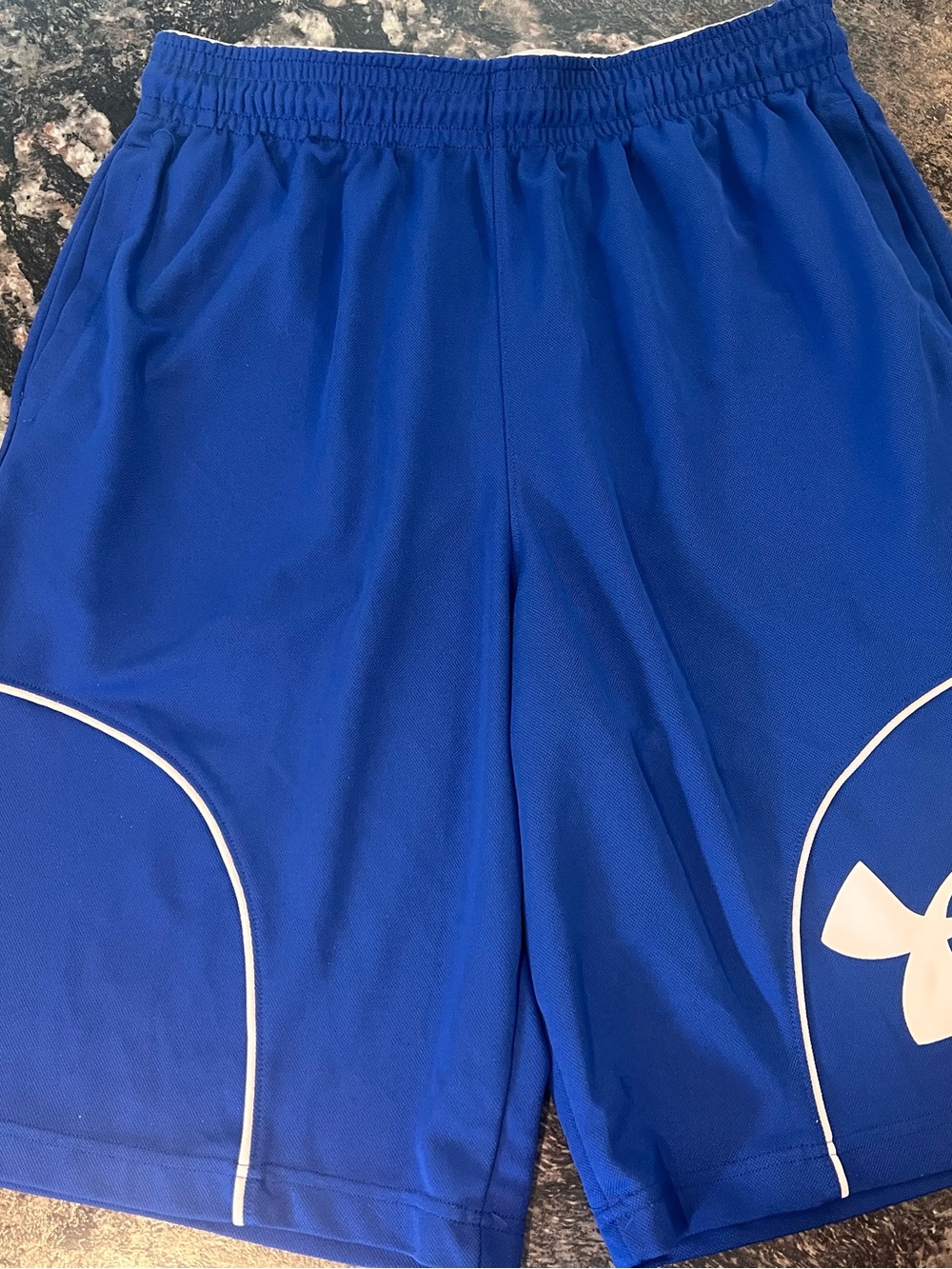 Under Armour Blue Athletic Shorts with White Piping